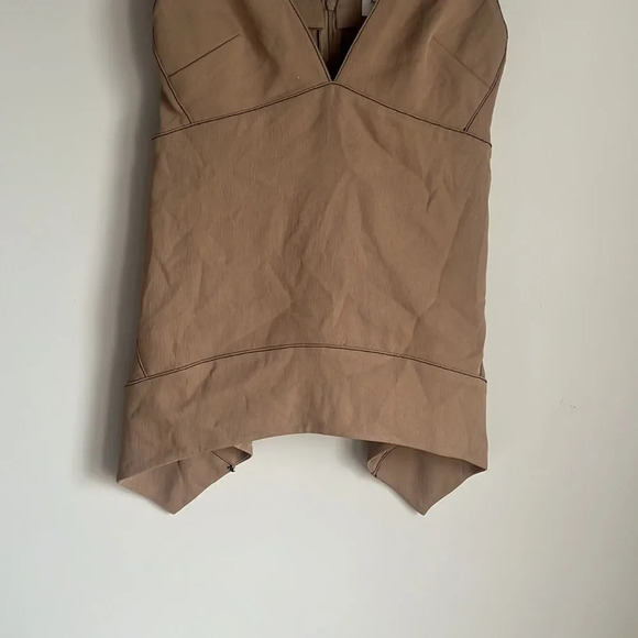 PROENZA SCHOULER White Label Plunge Rumpled Pique Top In Khaki - Picture 6 of 11